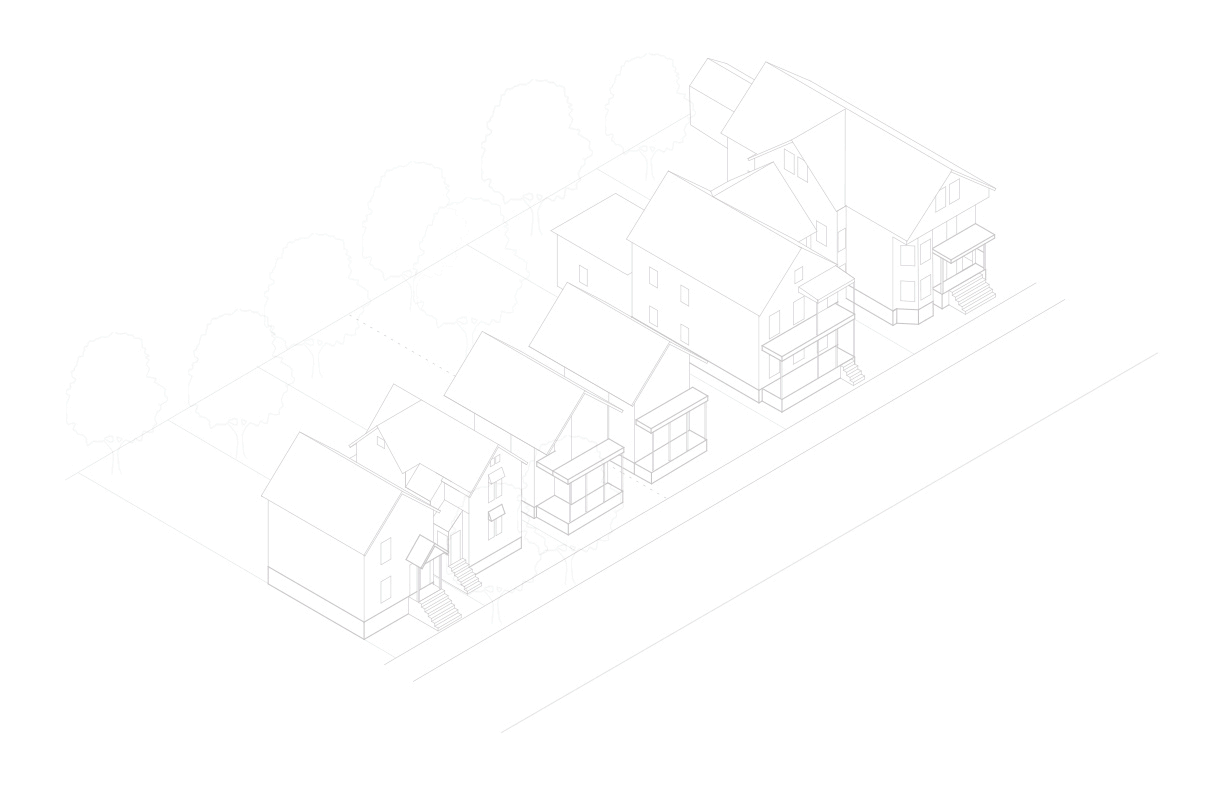 Courtyard House — animated massing strategy keeping the rhythm of the two lots