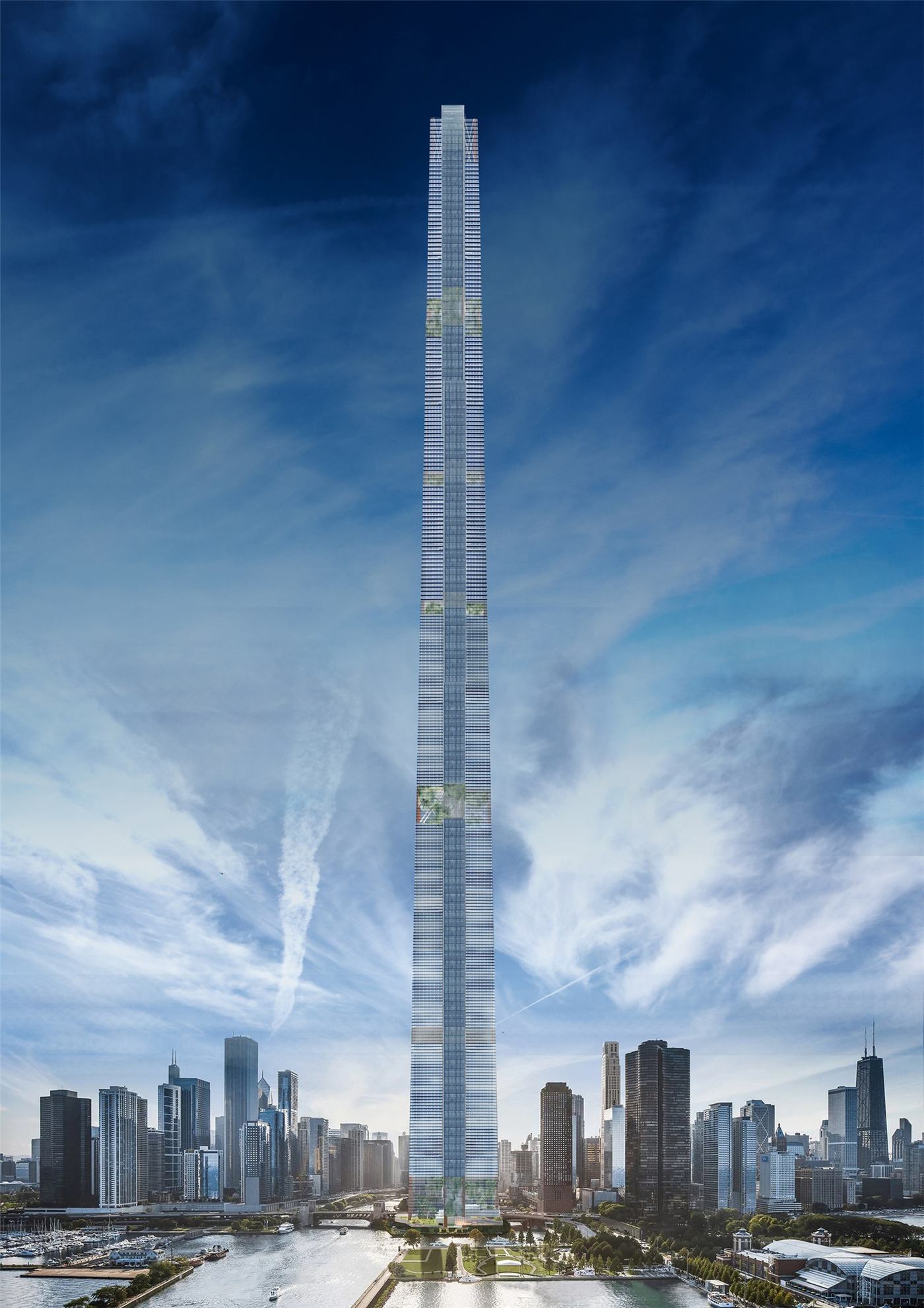 The Chicago Gateway — front view of the twin megacolumn structures