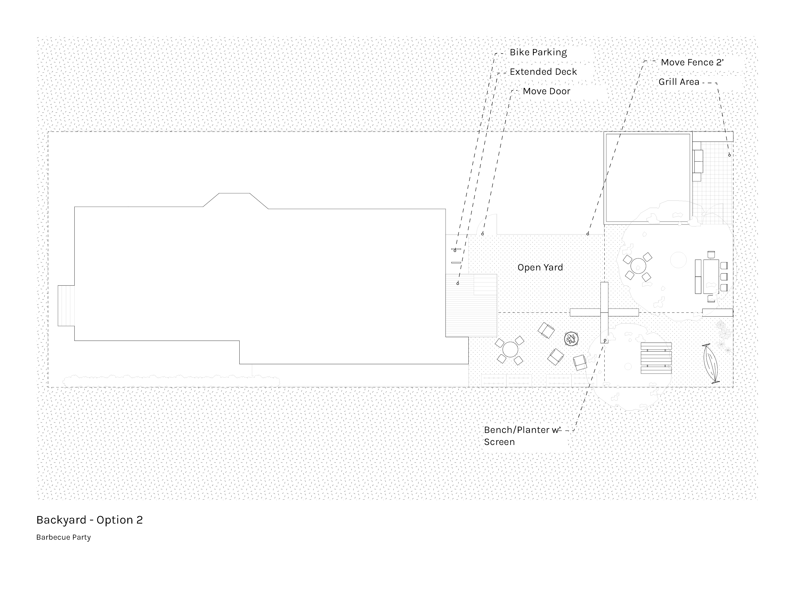 Backyard No. 1 — plan option 3 exploring privacy and shared elements