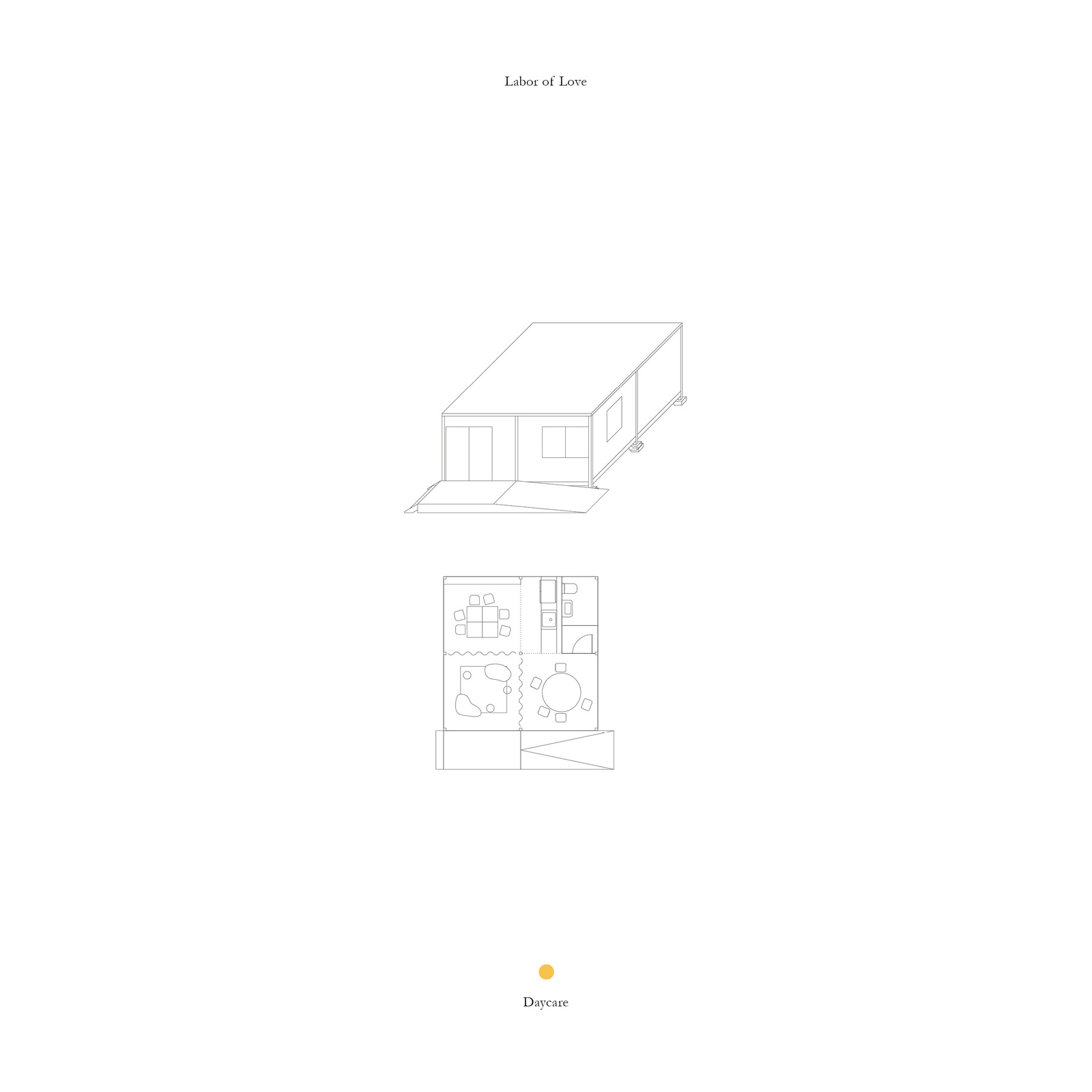 Labor of Love — laundry pavilion axon and plan from the kit of parts