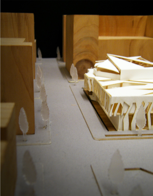 MERIT Music Conservatory — street perspective of the rehearsal wing