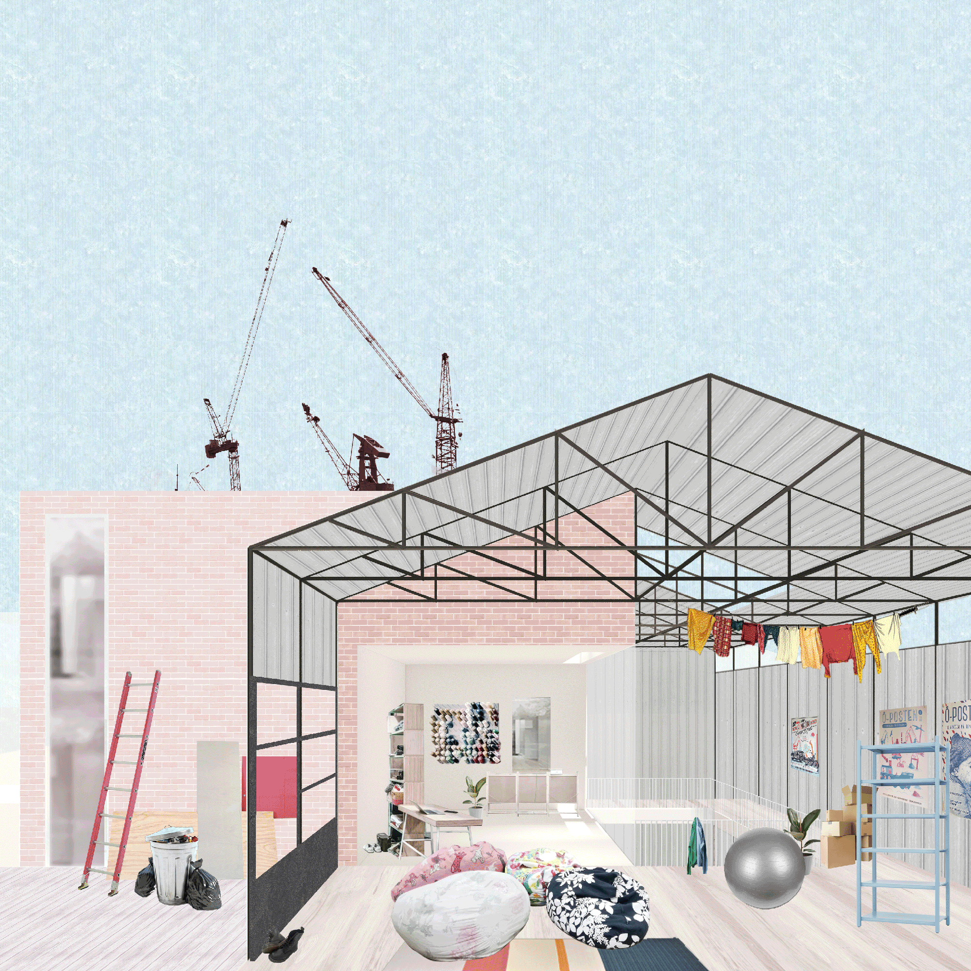 The Informal City — animated coworking space inside a reused warehouse