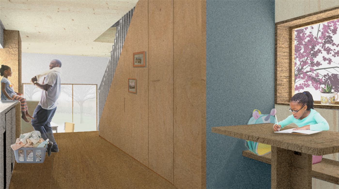 Courtyard House — render of the family kitchen