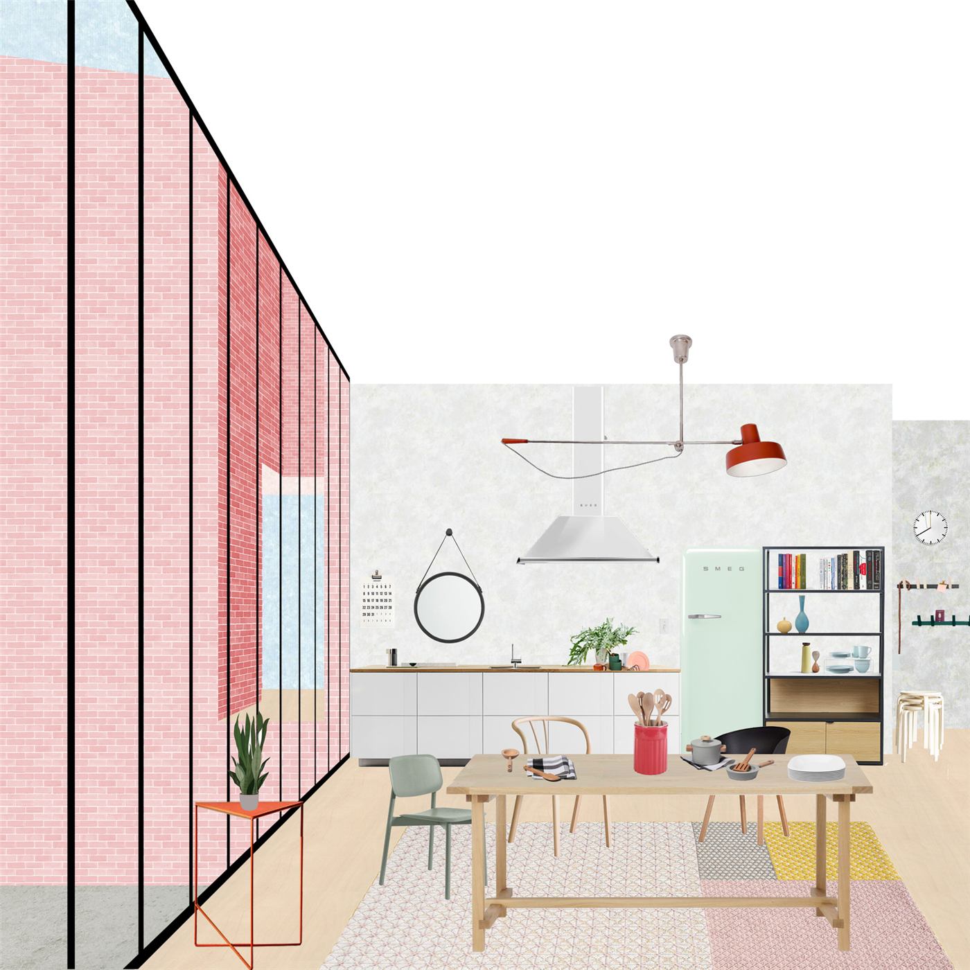 The Informal City — render of the shared hostel kitchen