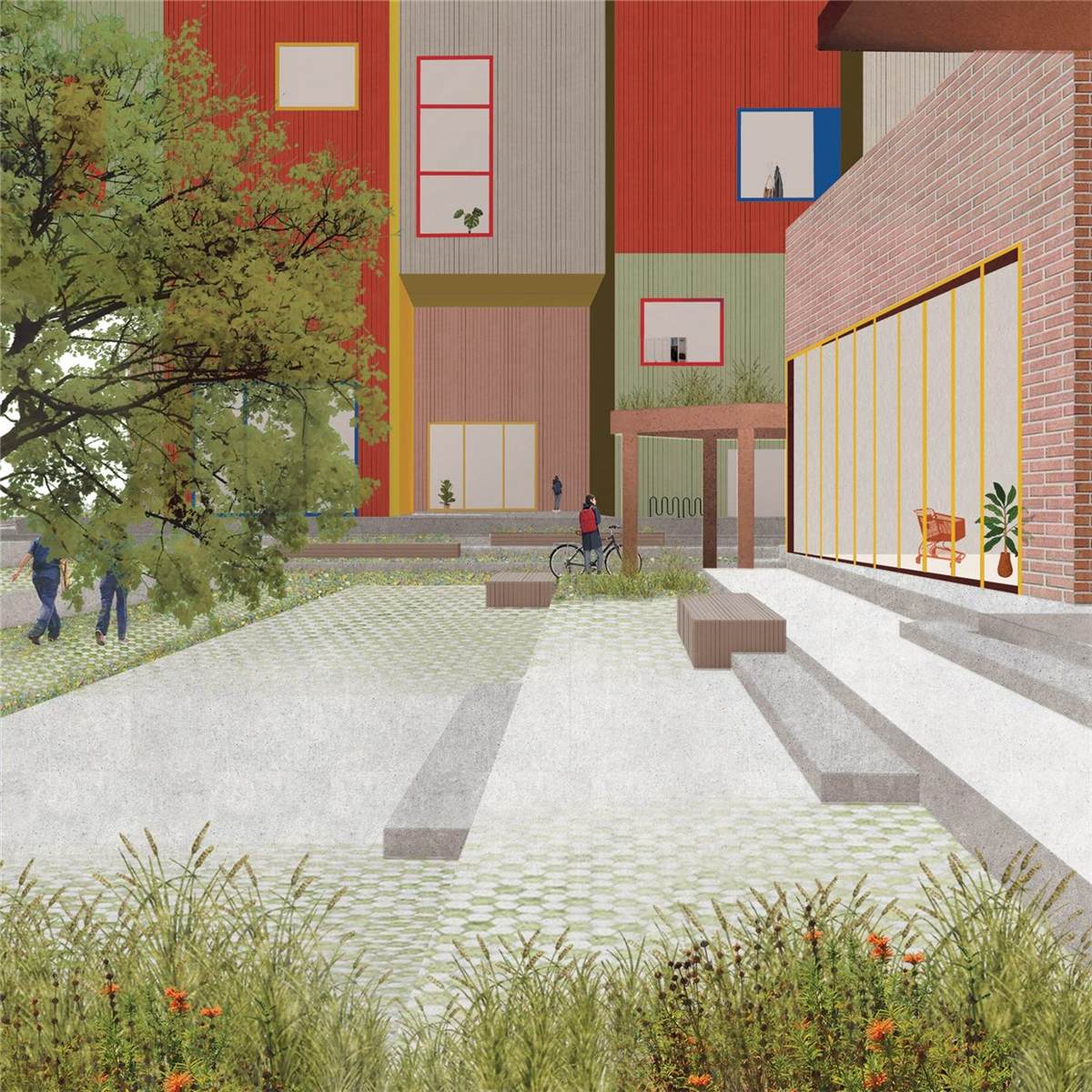 RE: Hudson Yards — render of the residential plaza with landscaping