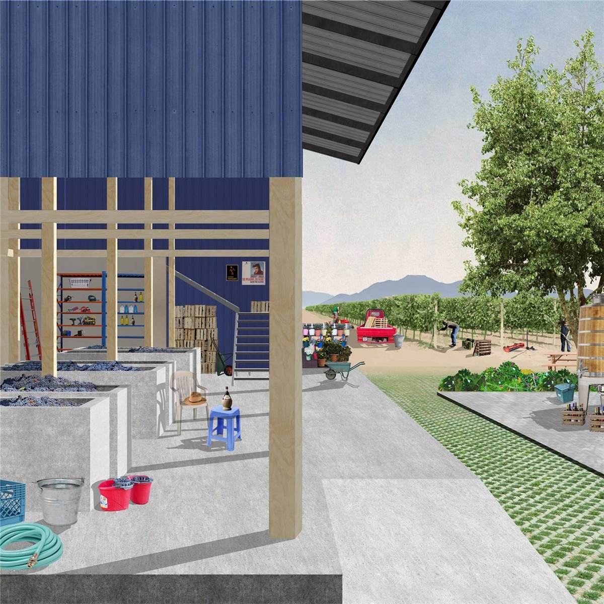 Labor of Love — render of the winery and olive press plaza