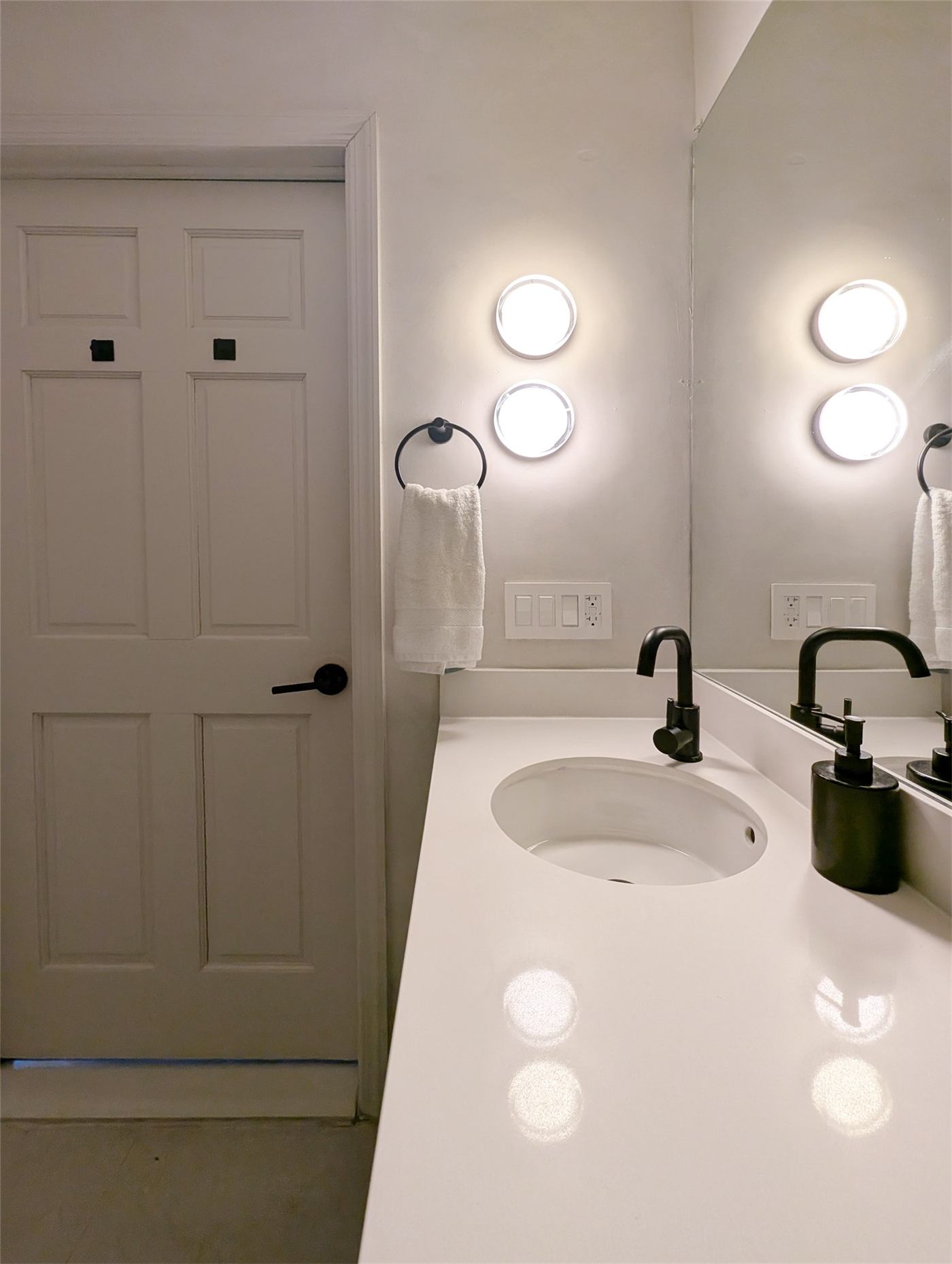 Bathroom No. 1 — renovated bathroom with full-length vanity and wall mirror