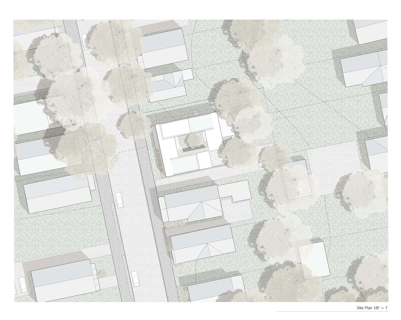 Courtyard House — building section through the two units