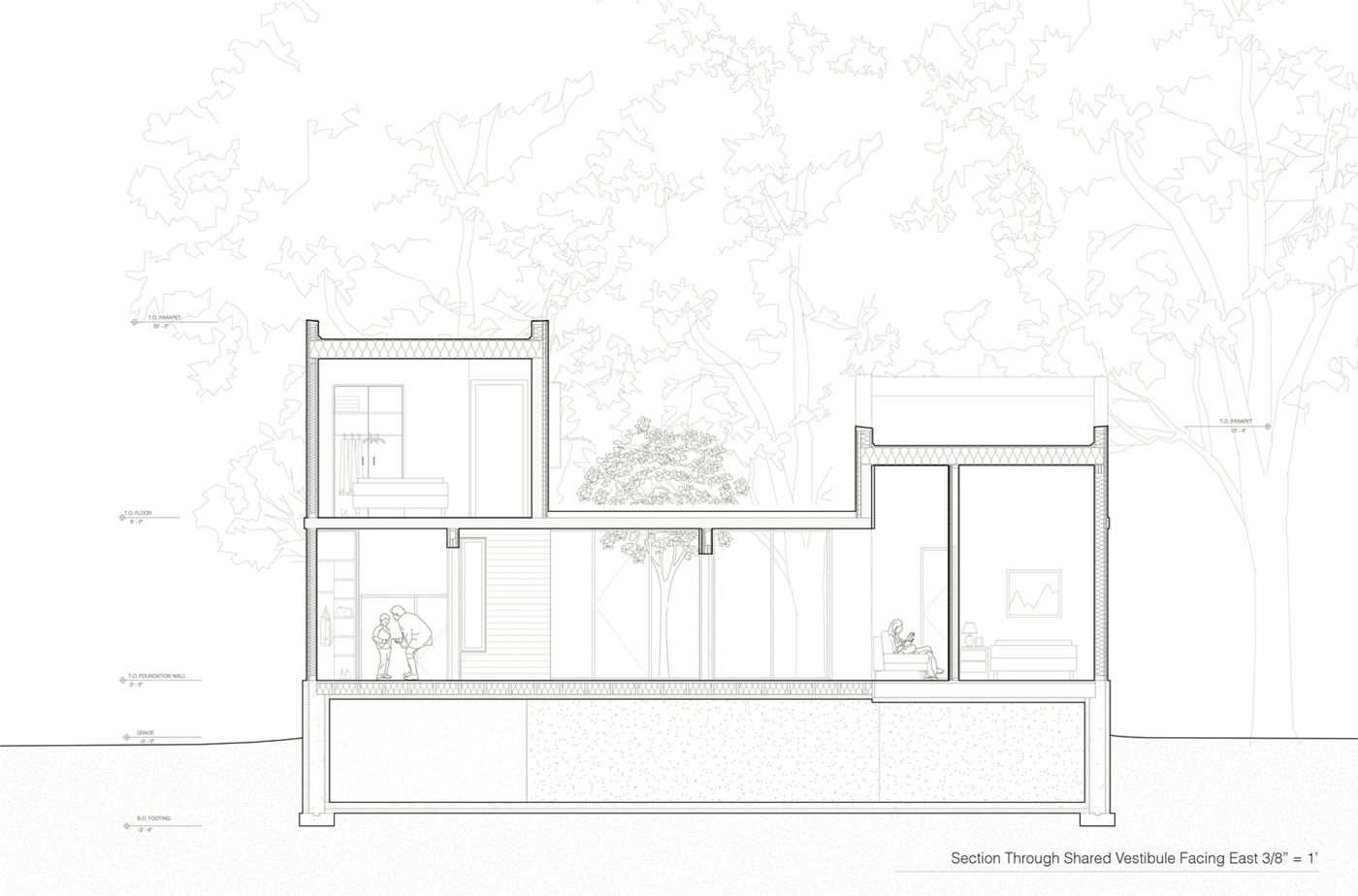 Courtyard House — section through the courtyard and shared entrance