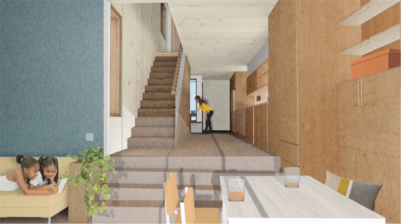 Courtyard House — interior perspective of the family unit