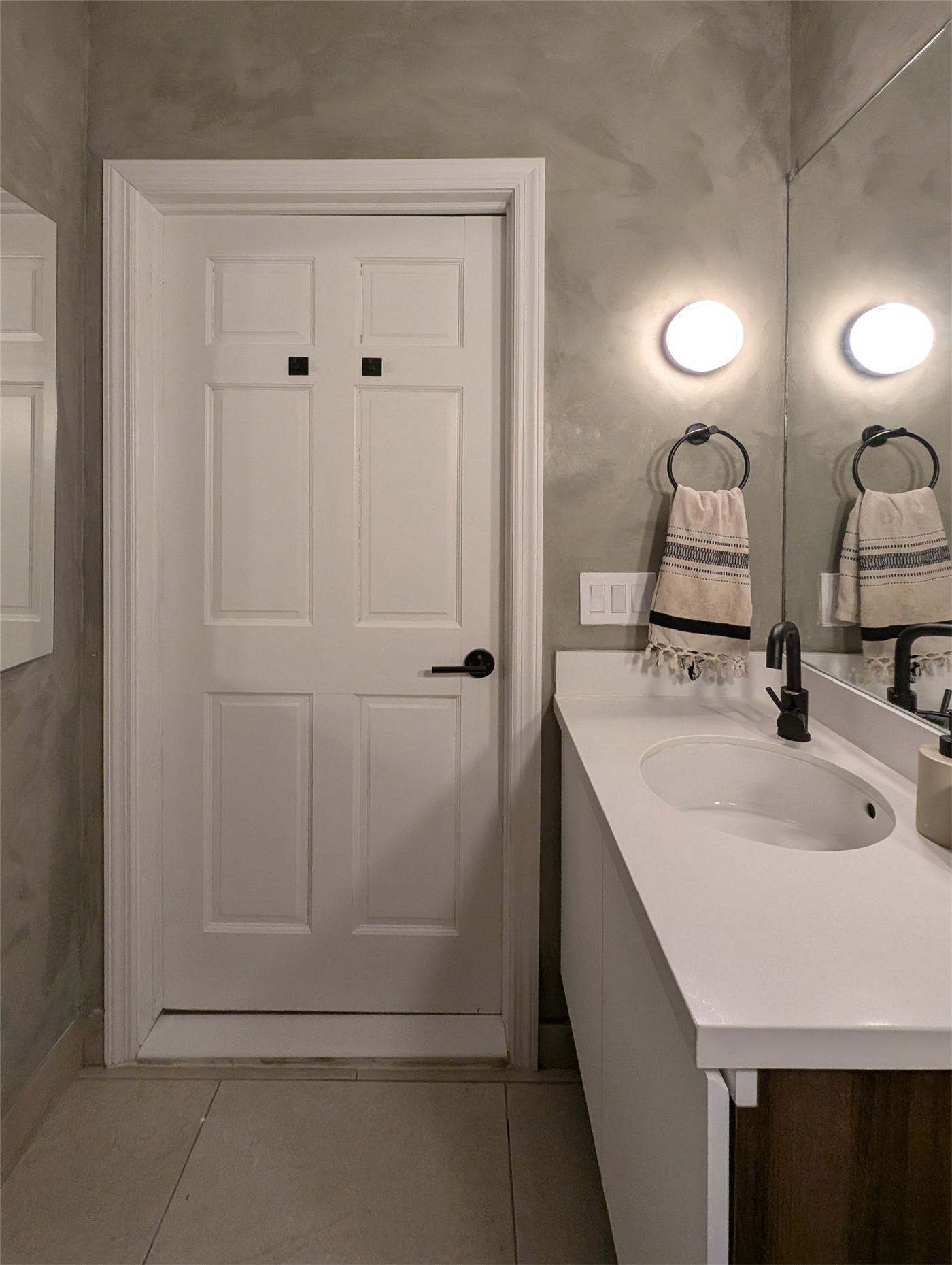 Bathroom No. 2 — walk-in shower with vertical kitkat tiles