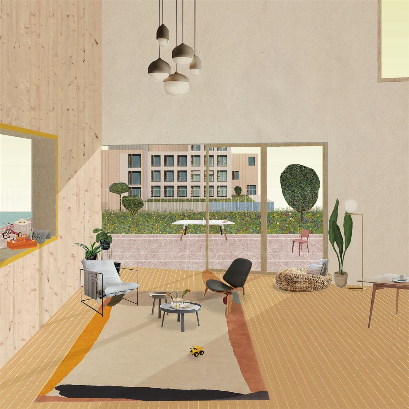RE: Hudson Yards — render of a penthouse interior looking onto its terrace