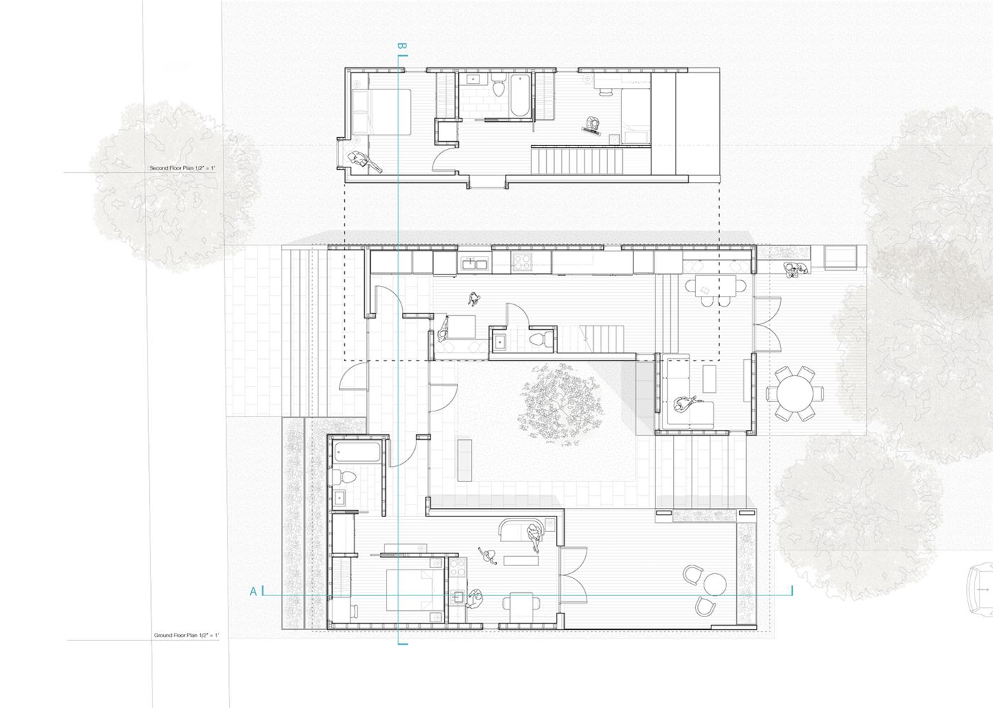 Courtyard House — floor plan with L-shaped units around the courtyard