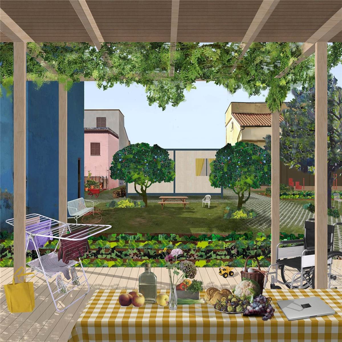 Labor of Love — render of a shared porch extending domestic life outdoors